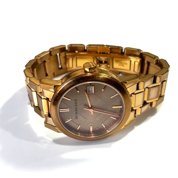 BURBERRY Unisex Rose Gold Classic Checked Analog Quartz 34mm Watch BU9135 - Picture 5 of 6